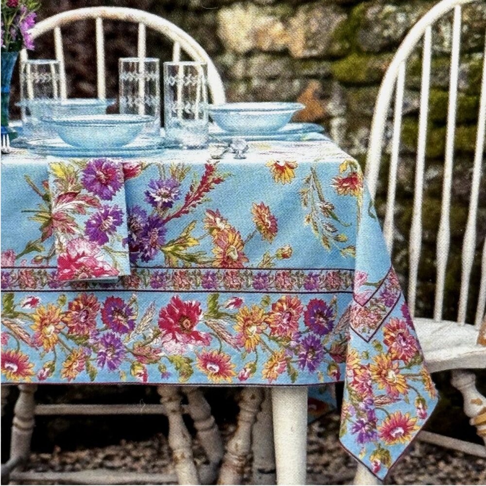 April Cornell Wildflower Aqua Pink Purple Yellow Floral Tablecloth 60x84 Summer